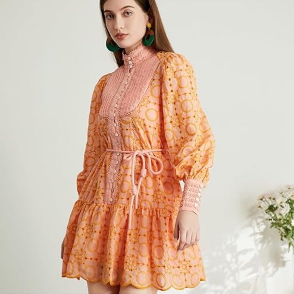 Orange Ruffled Tie Front Sundress